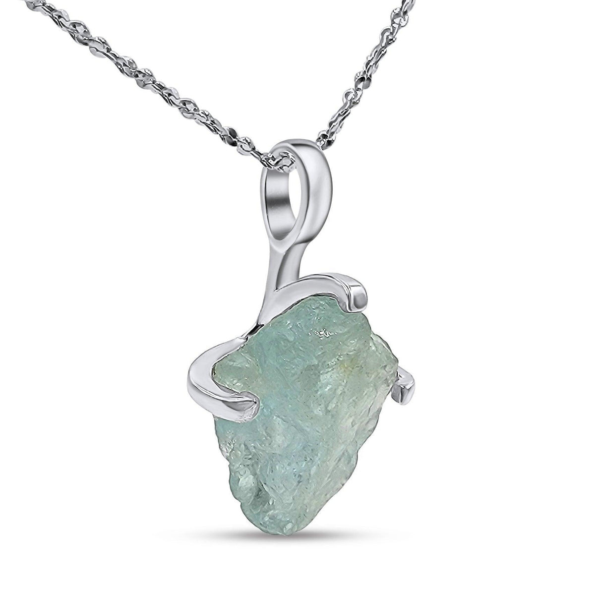 Genuine Raw Aquamarine Pendant Necklace - Uniquelan Jewelry