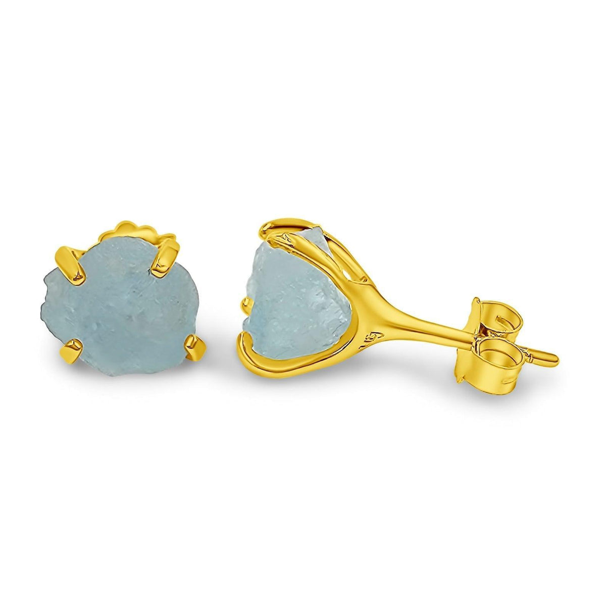 Genuine Raw Aquamarine Stud Earrings - Uniquelan Jewelry