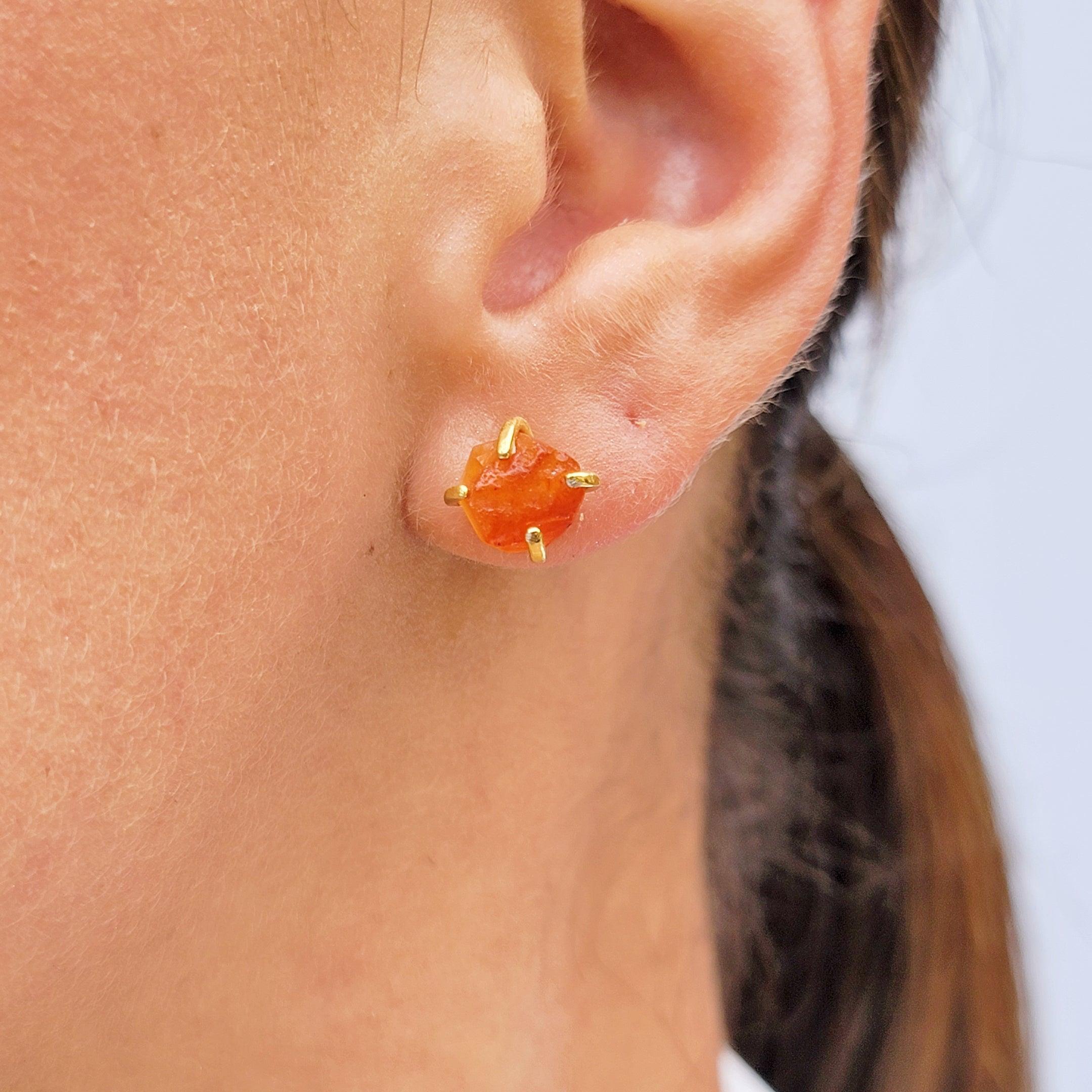 Raw Carnelian Stud Earrings