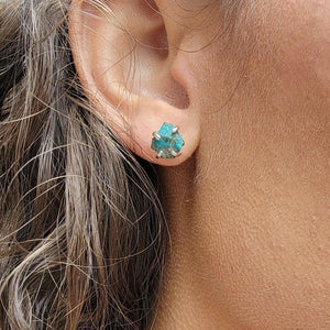 Genuine Raw Chrysocolla Stud Earrings - Uniquelan Jewelry