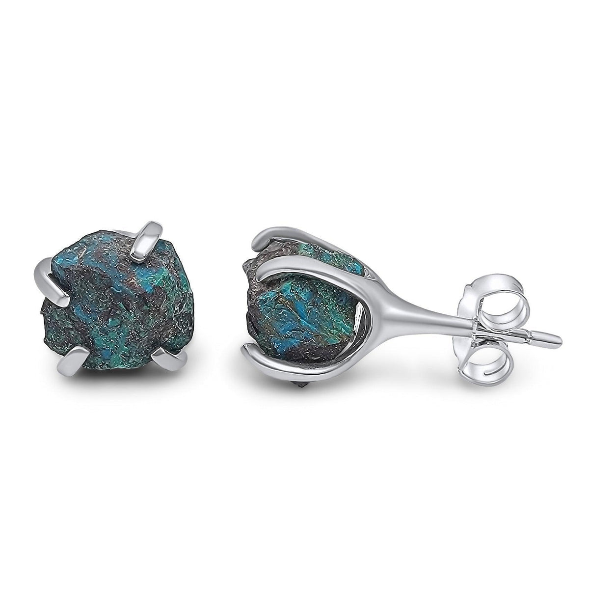 Genuine Raw Chrysocolla Stud Earrings - Uniquelan Jewelry