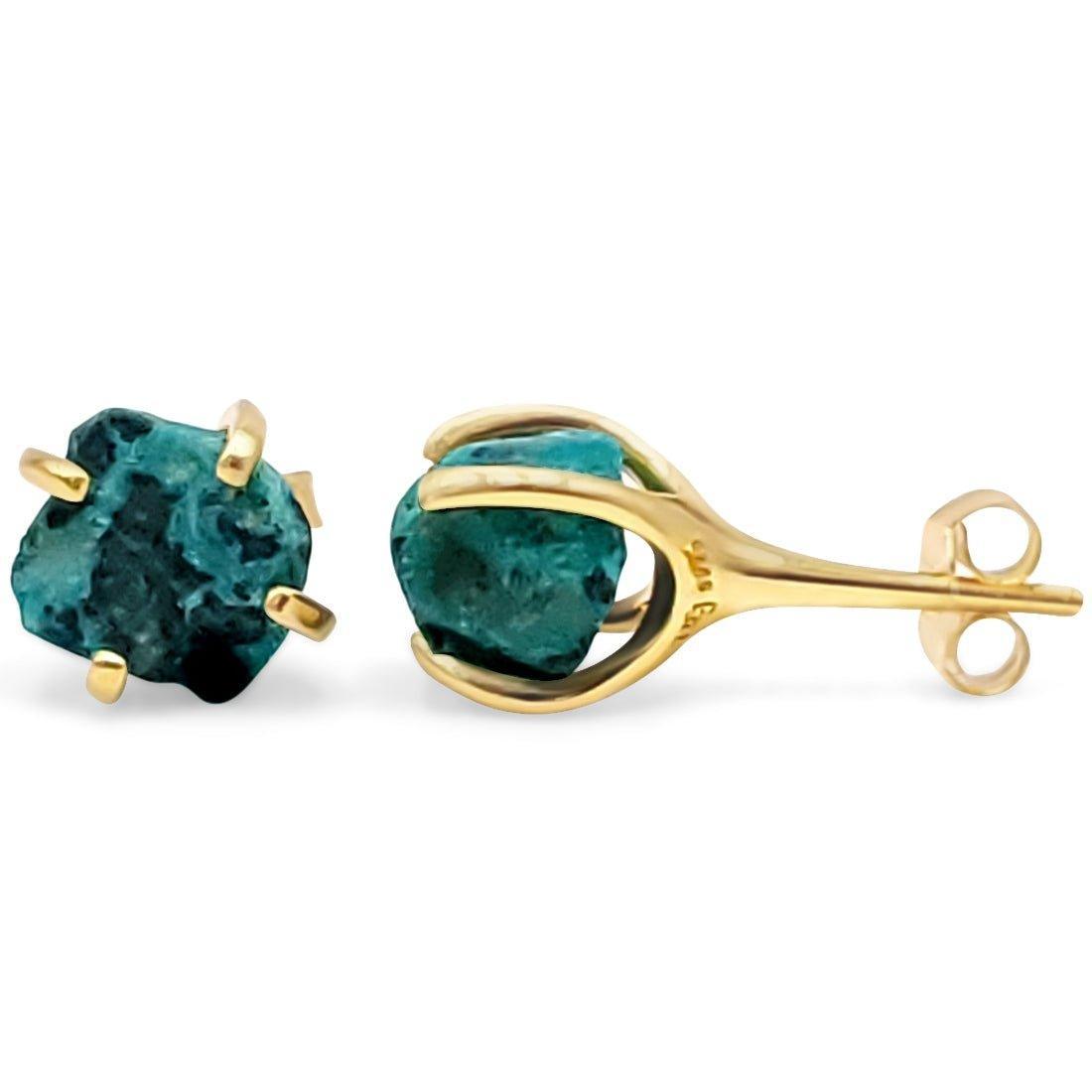 Genuine Raw Chrysocolla Stud Earrings - Uniquelan Jewelry