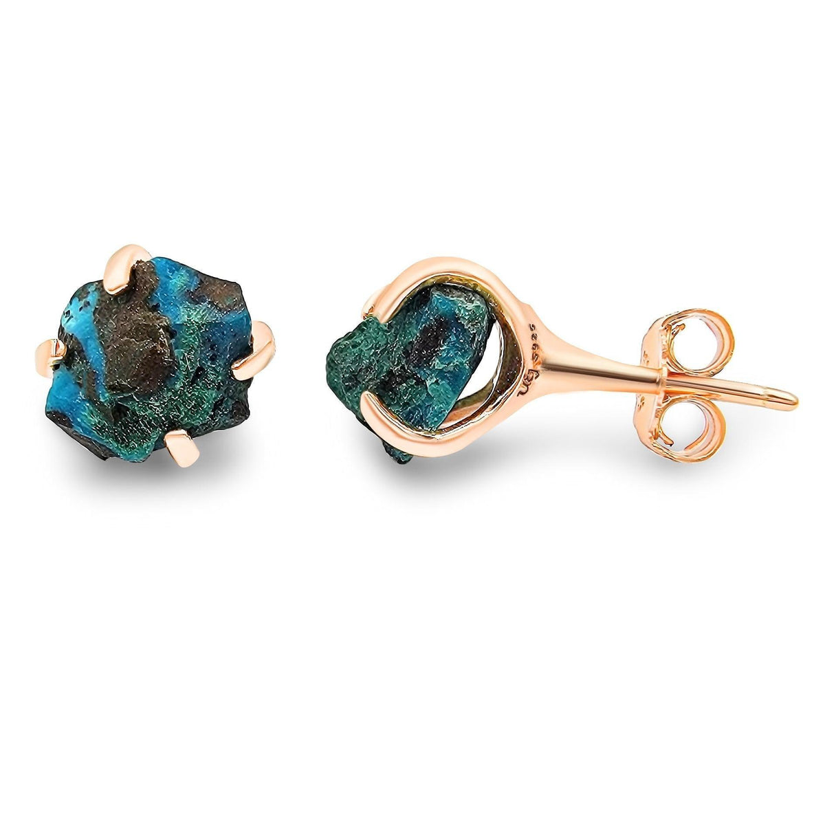 Genuine Raw Chrysocolla Stud Earrings - Uniquelan Jewelry