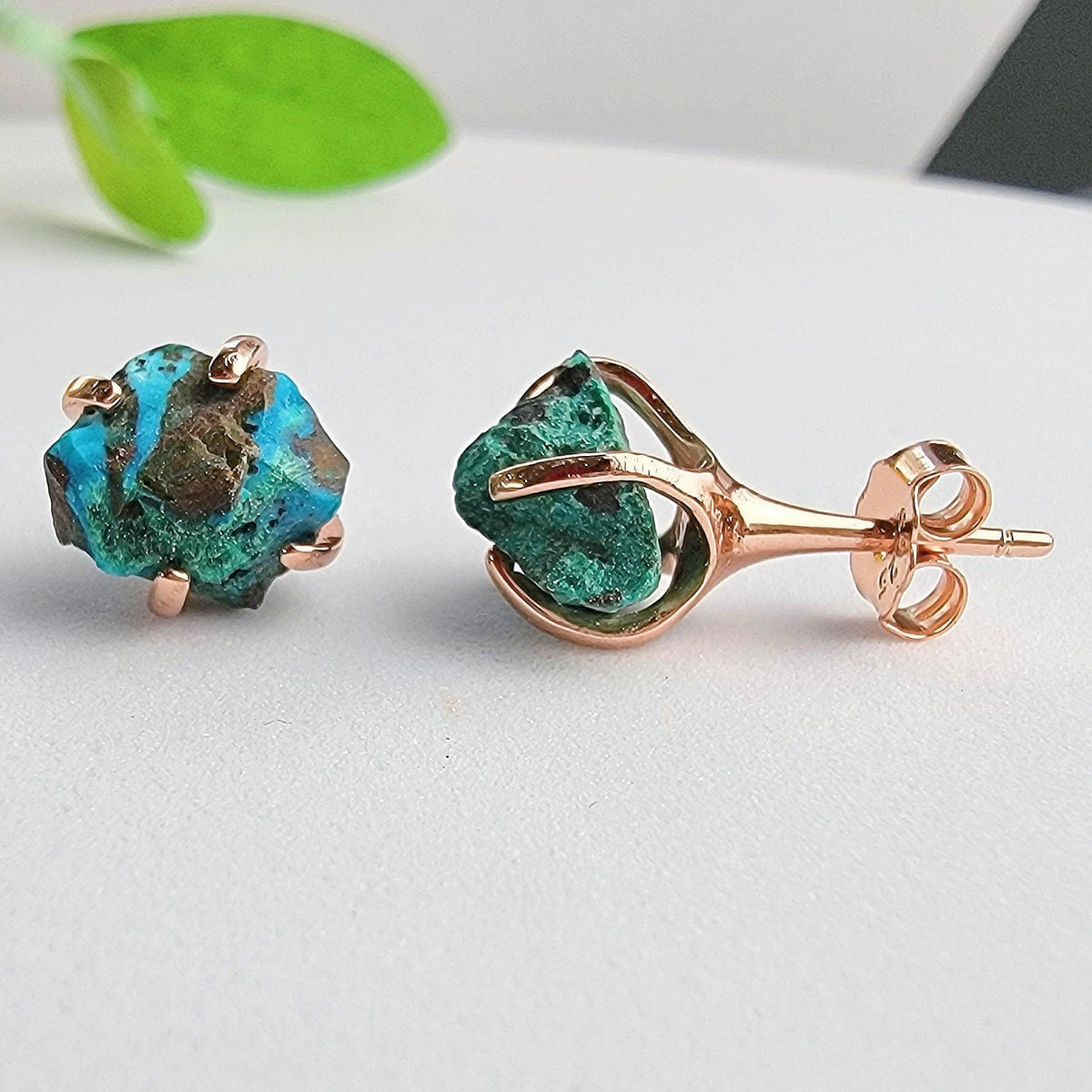 Genuine Raw Chrysocolla Stud Earrings - Uniquelan Jewelry