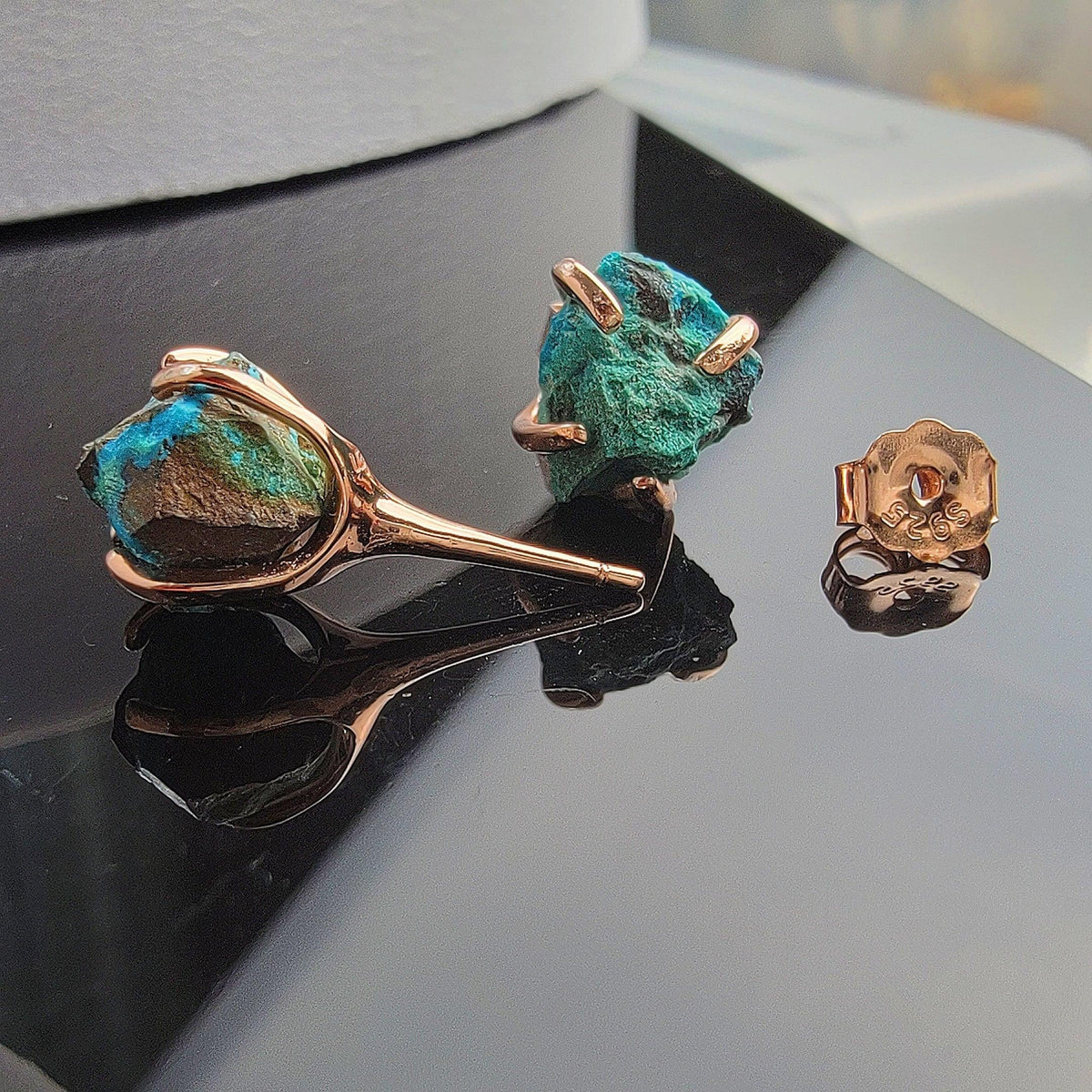 Genuine Raw Chrysocolla Stud Earrings - Uniquelan Jewelry
