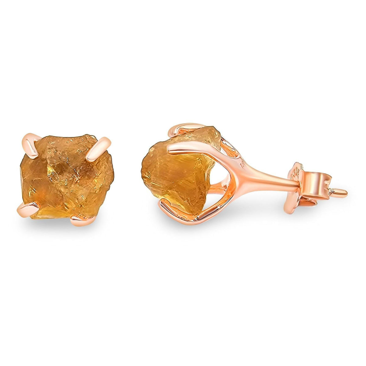 Genuine Raw Citrine Stud Earrings - Uniquelan Jewelry