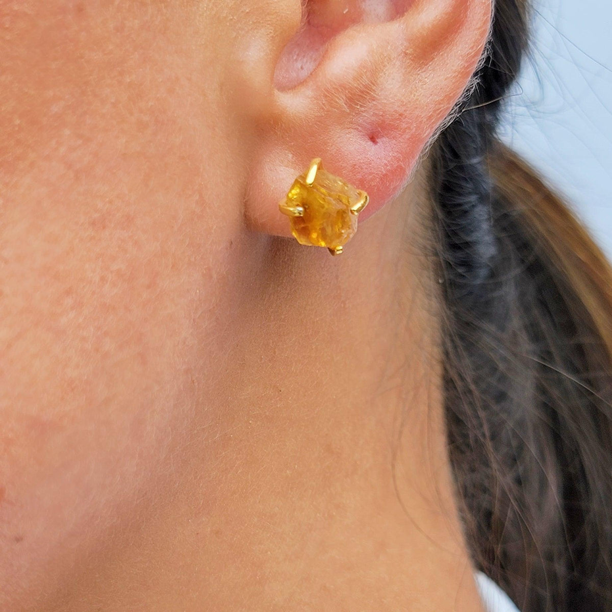 Genuine Raw Citrine Stud Earrings - Uniquelan Jewelry