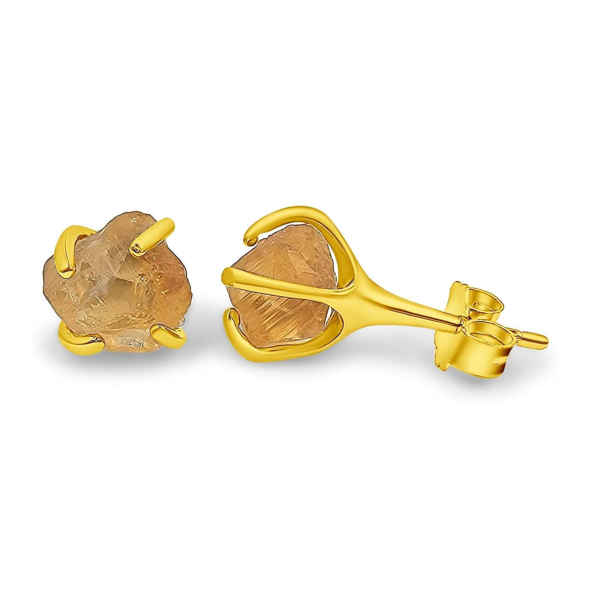 Genuine Raw Citrine Stud Earrings - Uniquelan Jewelry