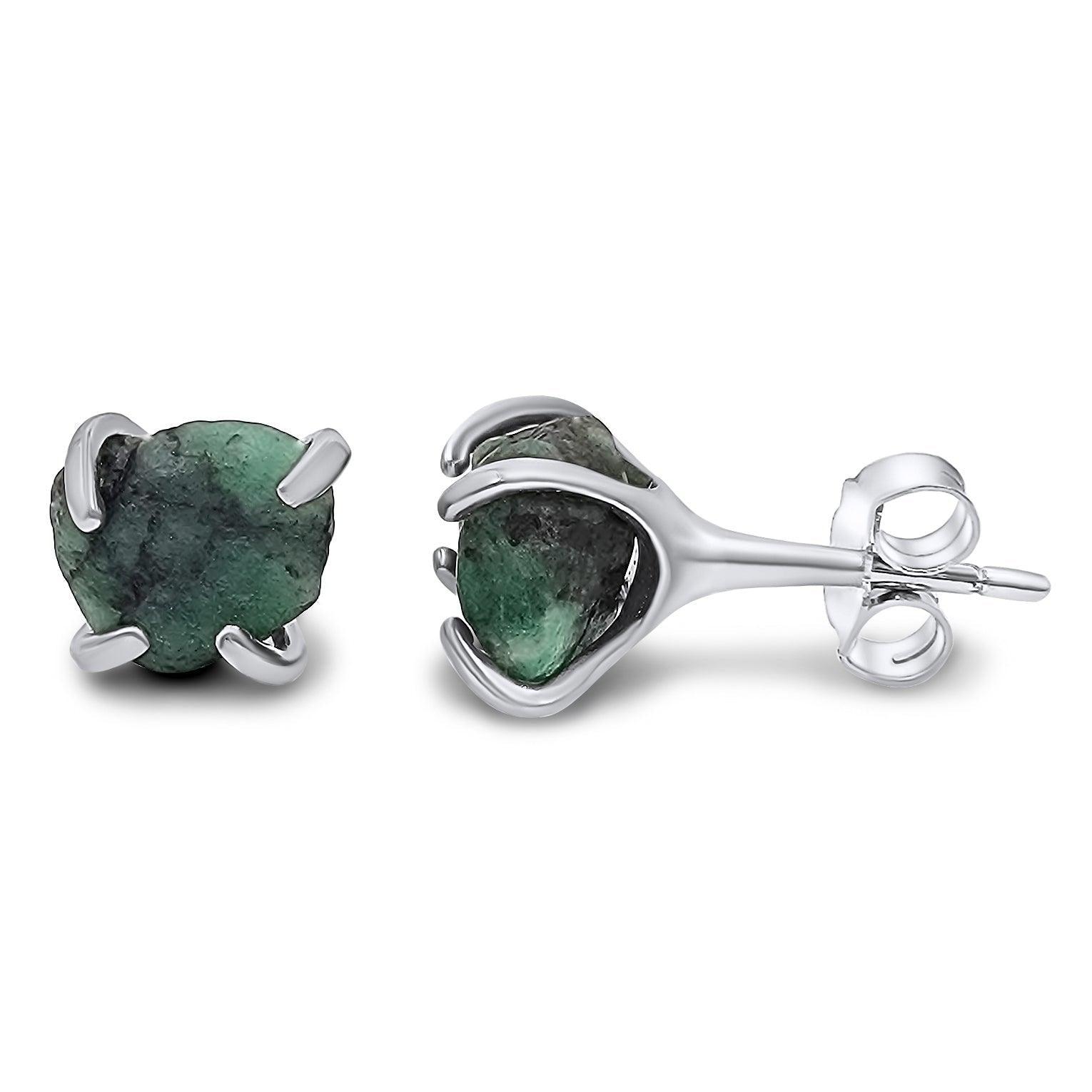 Genuine Raw Emerald Stud Earrings - Uniquelan Jewelry