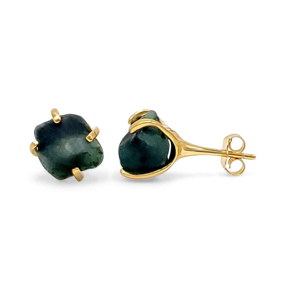 Genuine Raw Emerald Stud Earrings - Uniquelan Jewelry