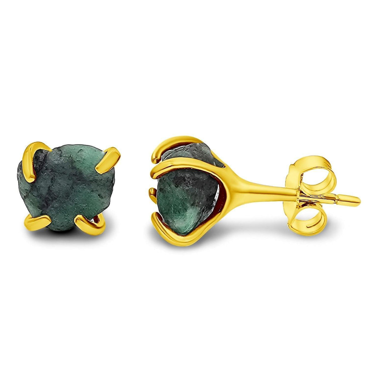 Genuine Raw Emerald Stud Earrings - Uniquelan Jewelry