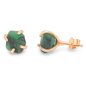 Genuine Raw Emerald Stud Earrings - Uniquelan Jewelry