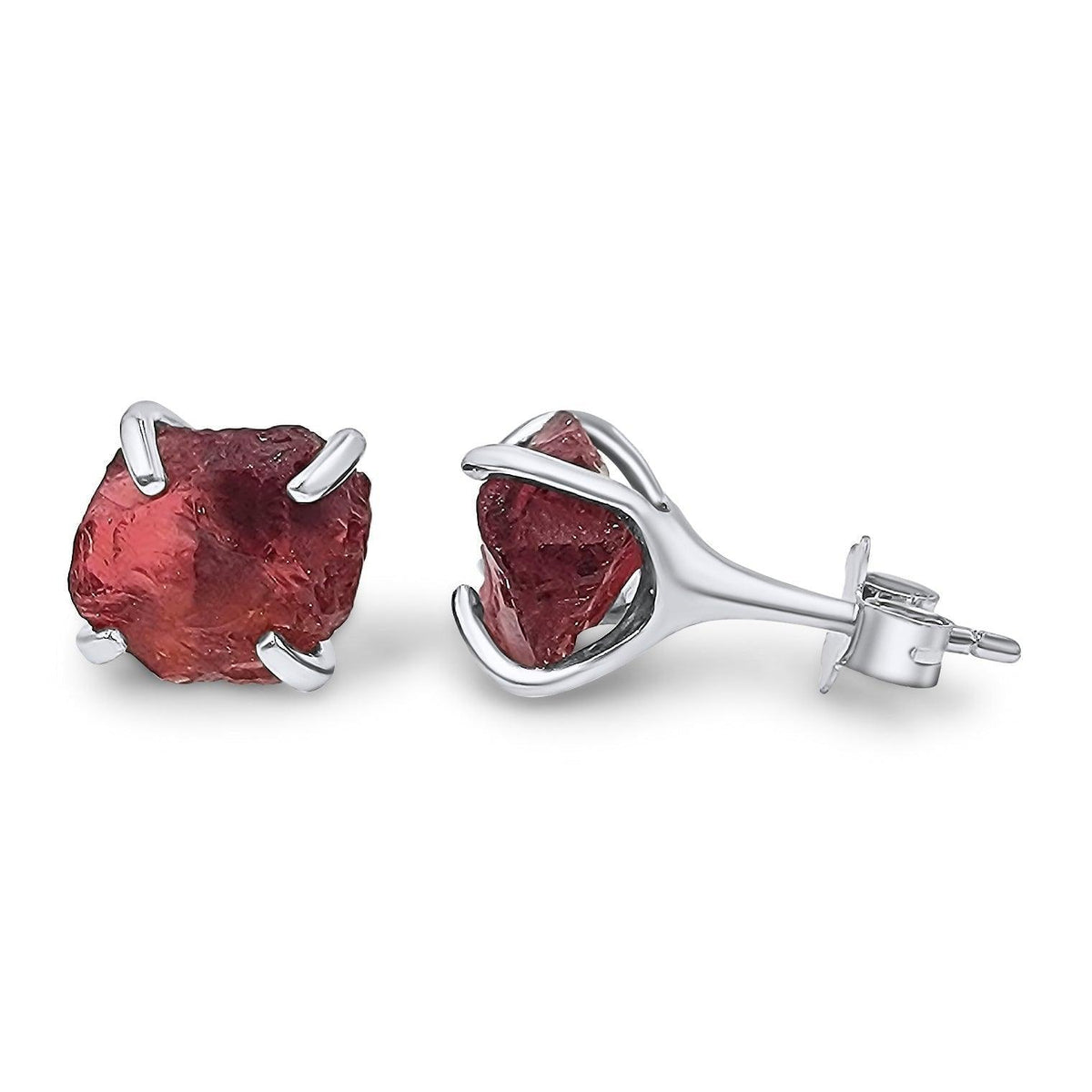 Genuine Raw Garnet Stud Earrings - Uniquelan Jewelry