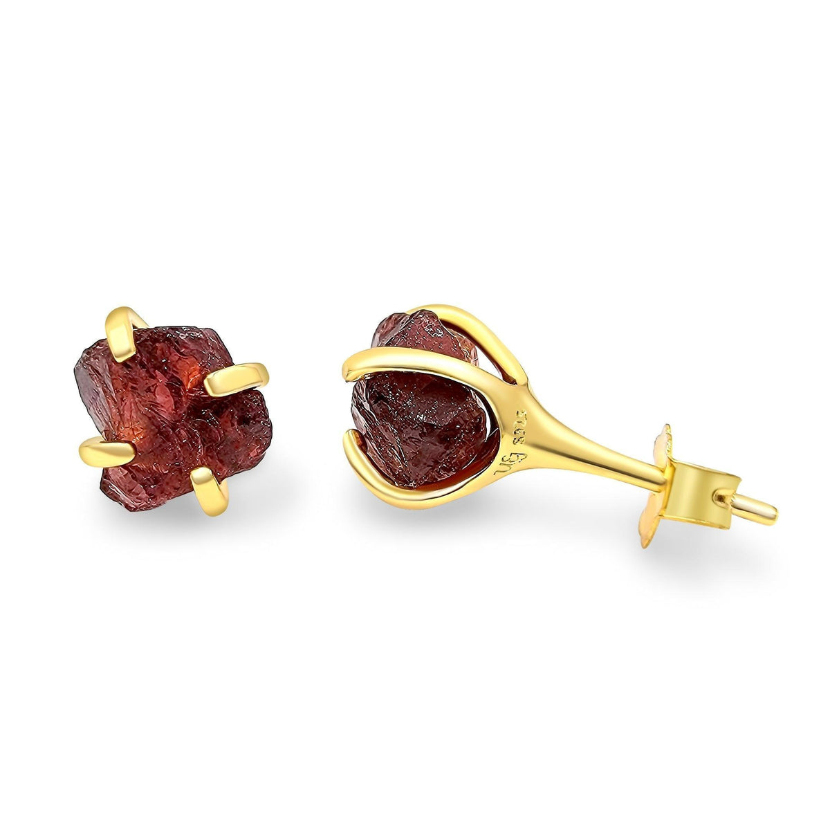 Genuine Raw Garnet Stud Earrings - Uniquelan Jewelry