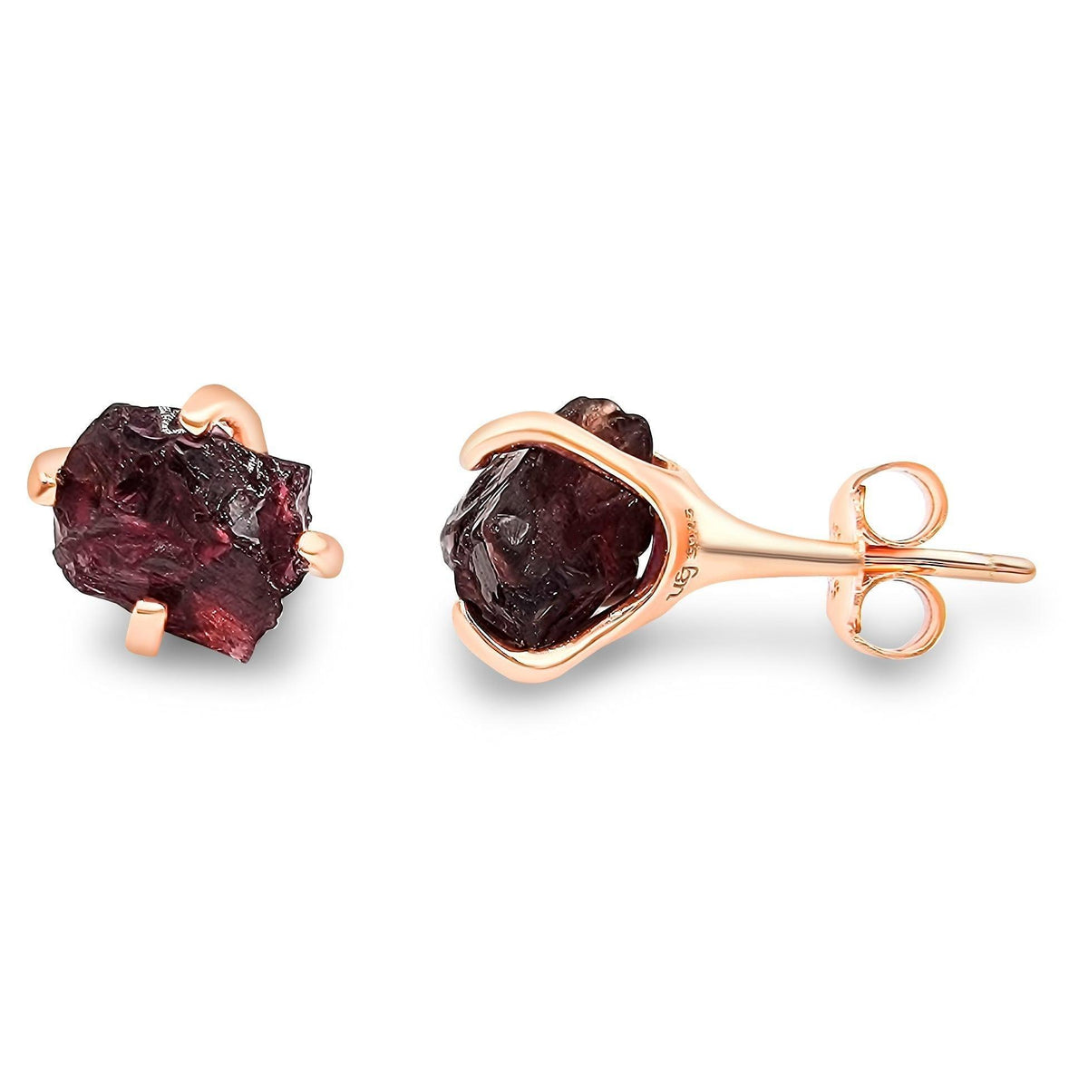 Genuine Raw Garnet Stud Earrings - Uniquelan Jewelry
