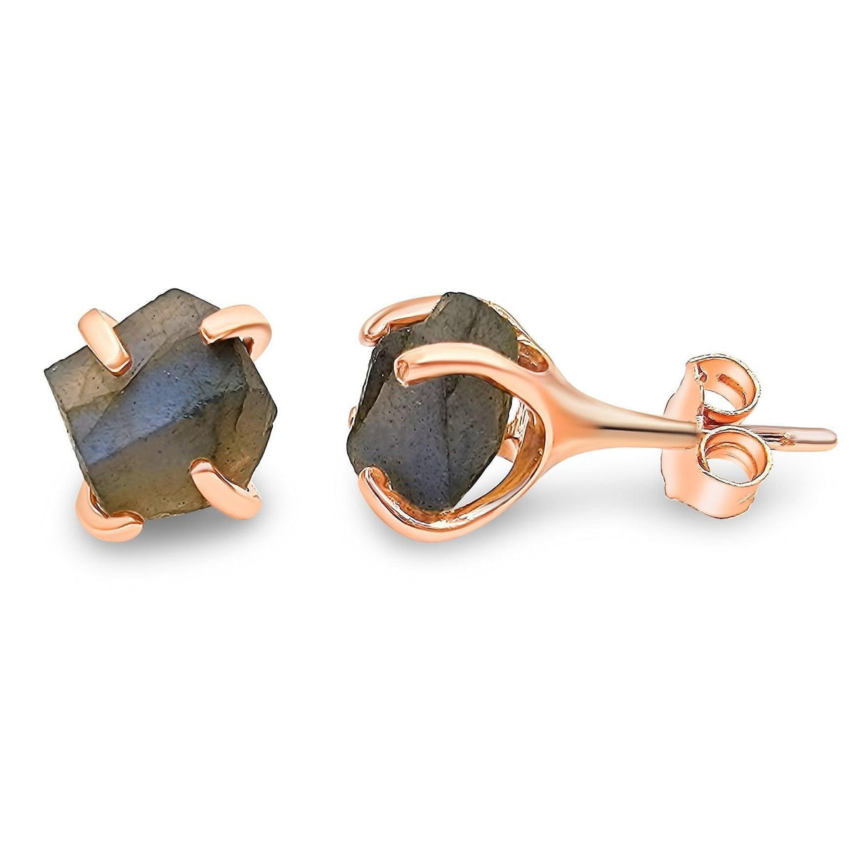 Genuine Raw Labradorite Stud Earrings - Uniquelan Jewelry