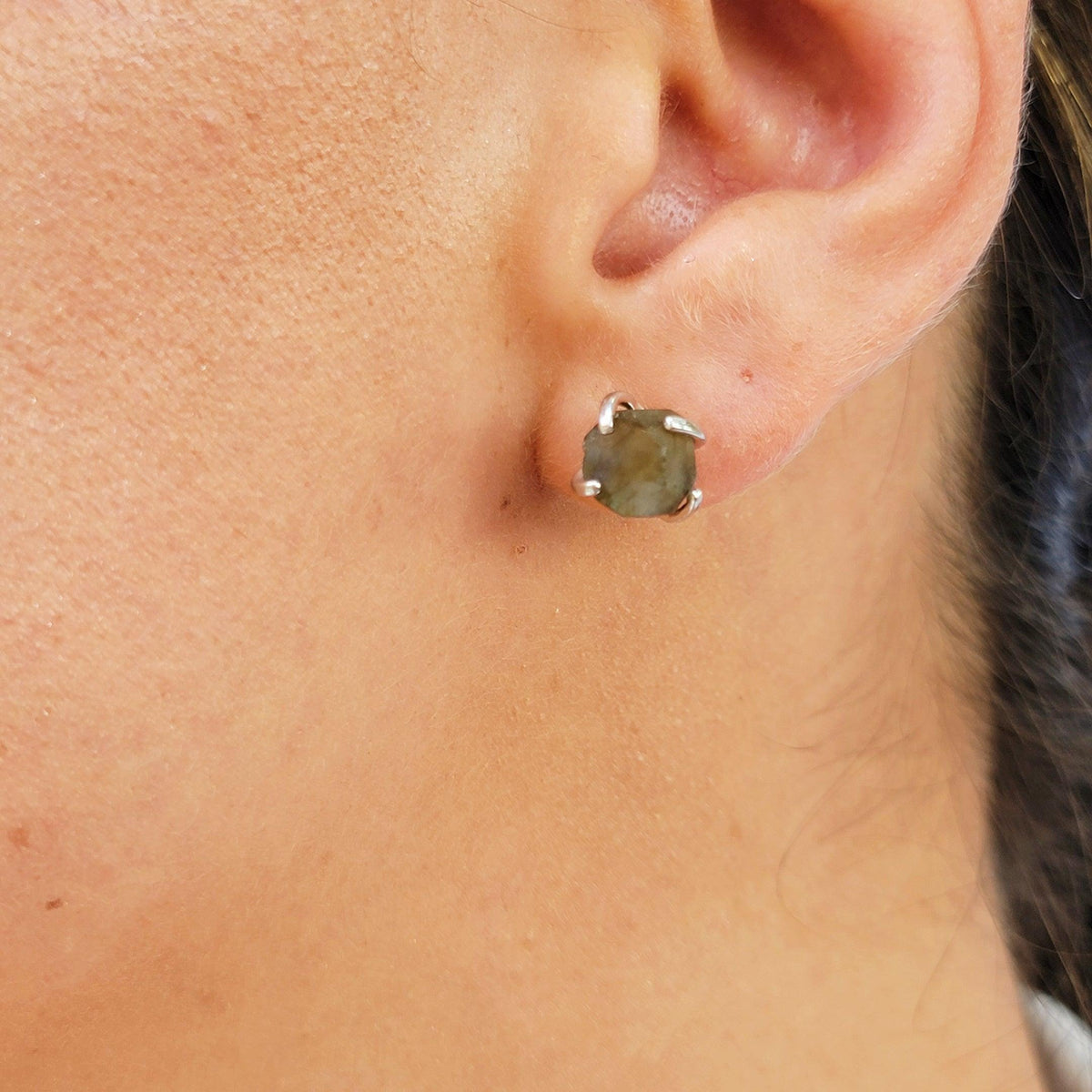 Genuine Raw Labradorite Stud Earrings - Uniquelan Jewelry