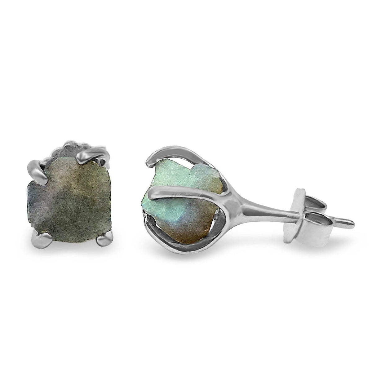 Genuine Raw Labradorite Stud Earrings - Uniquelan Jewelry