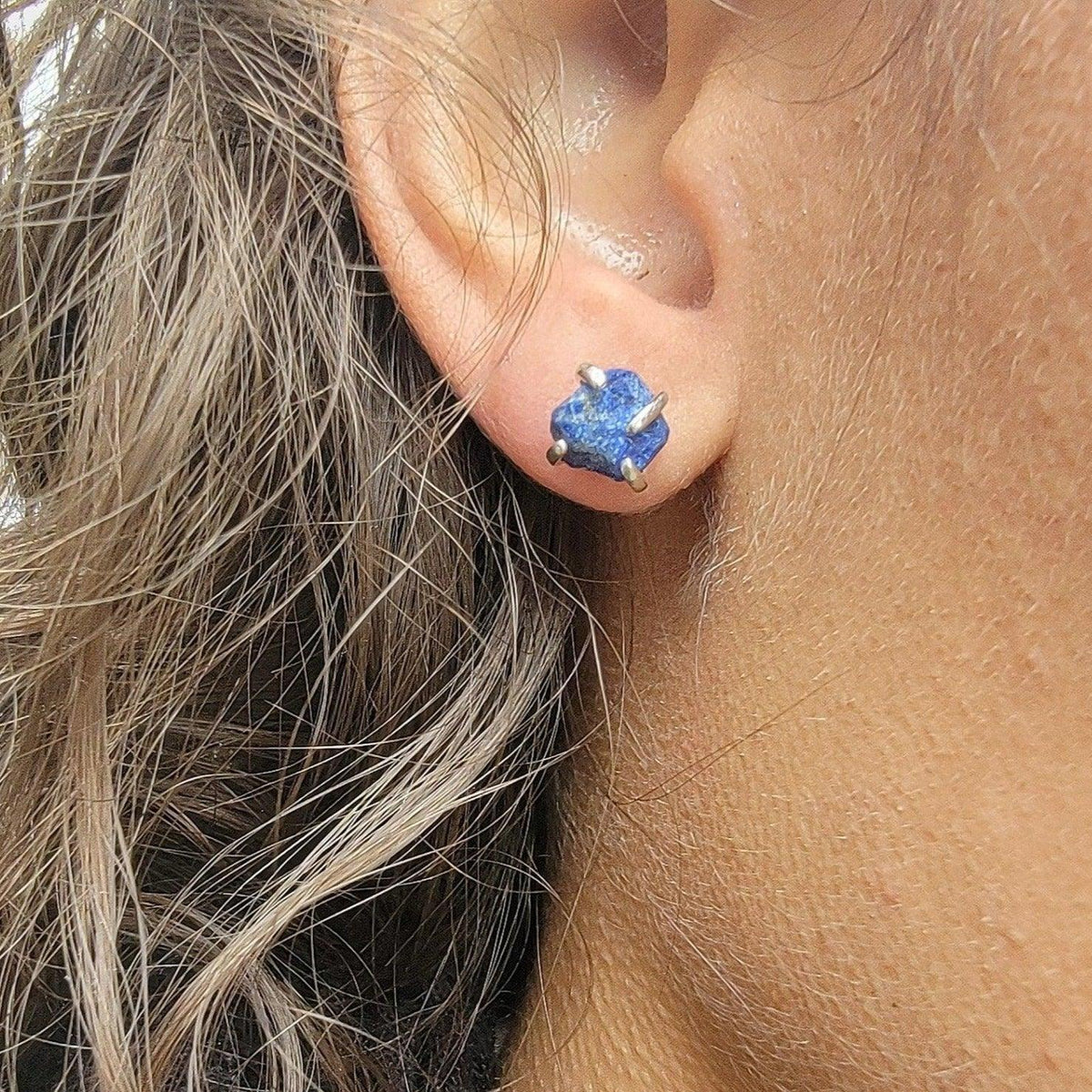 Genuine Raw lapis Lazuli Stud Earrings - Uniquelan Jewelry
