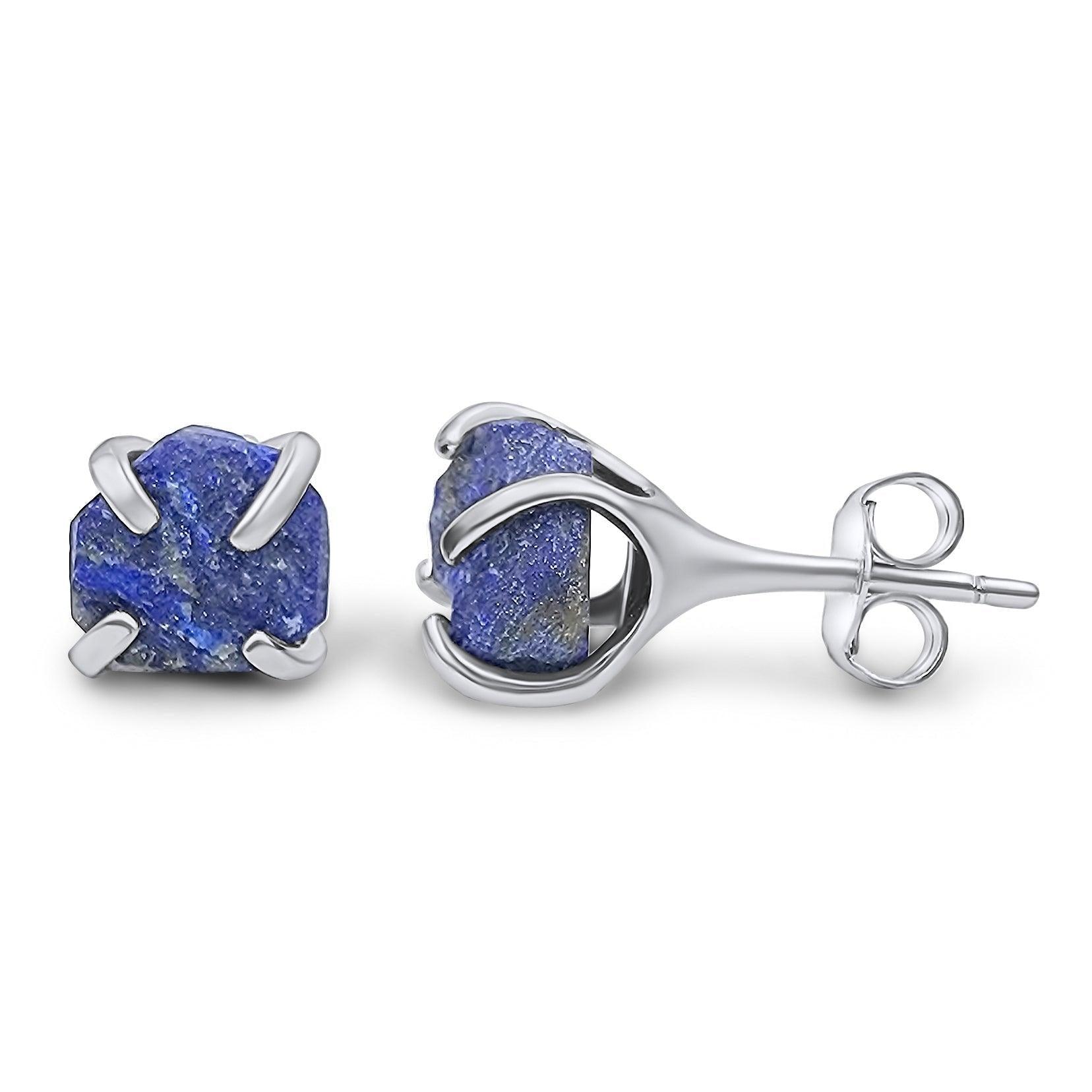 Genuine Raw lapis Lazuli Stud Earrings - Uniquelan Jewelry