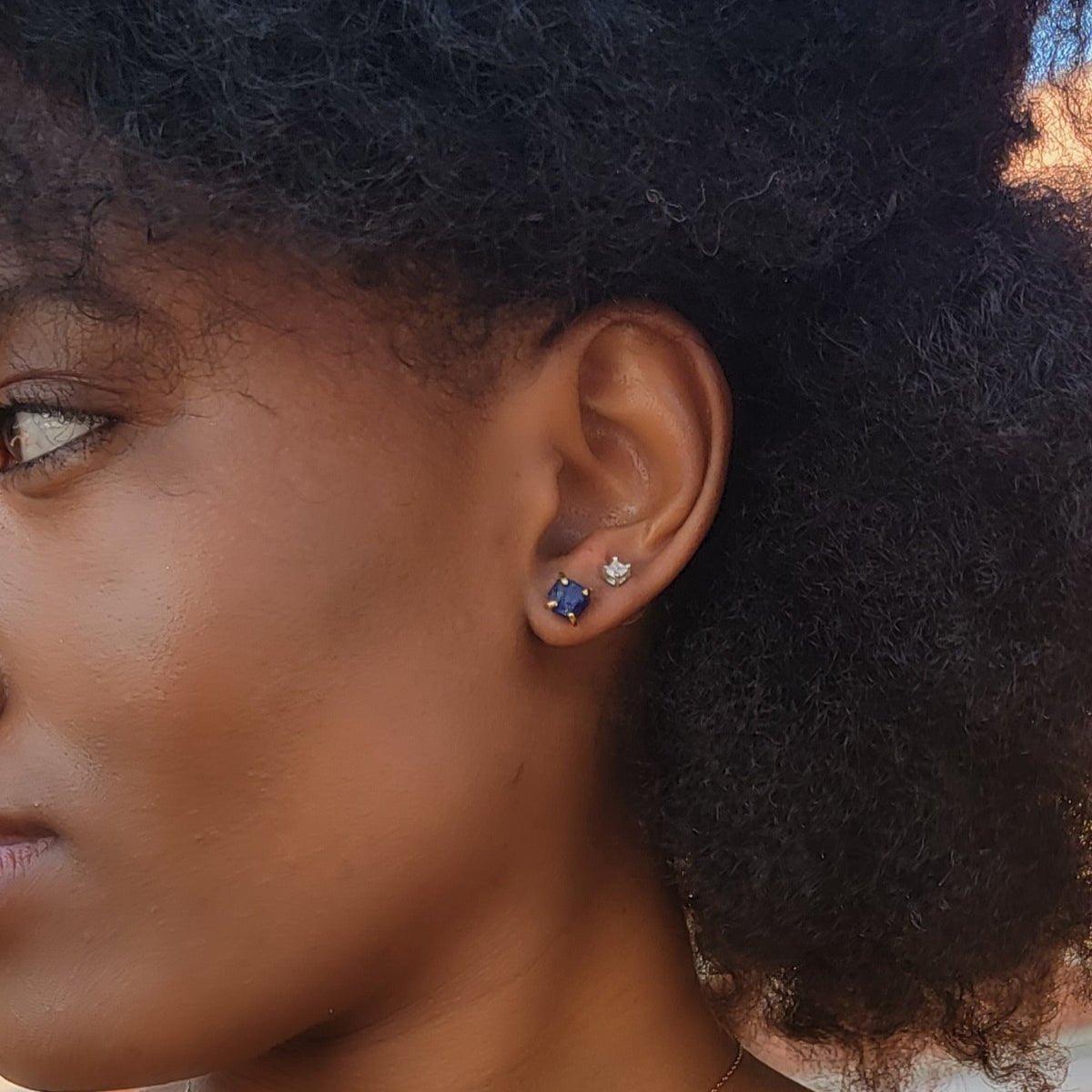 Genuine Raw lapis Lazuli Stud Earrings - Uniquelan Jewelry