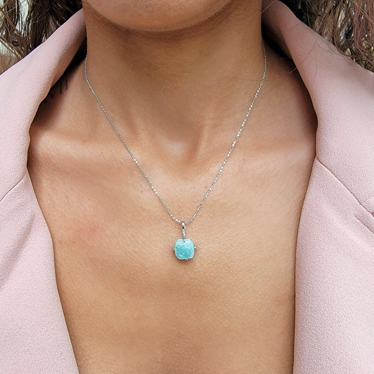 Genuine Raw Larimar Necklace - Uniquelan Jewelry