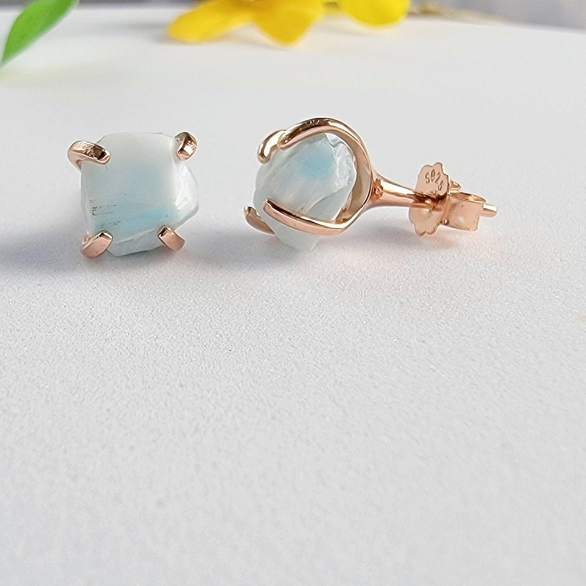Genuine Raw Larimar Stud Earrings - Uniquelan Jewelry