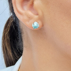 Genuine Raw Larimar Stud Earrings - Uniquelan Jewelry
