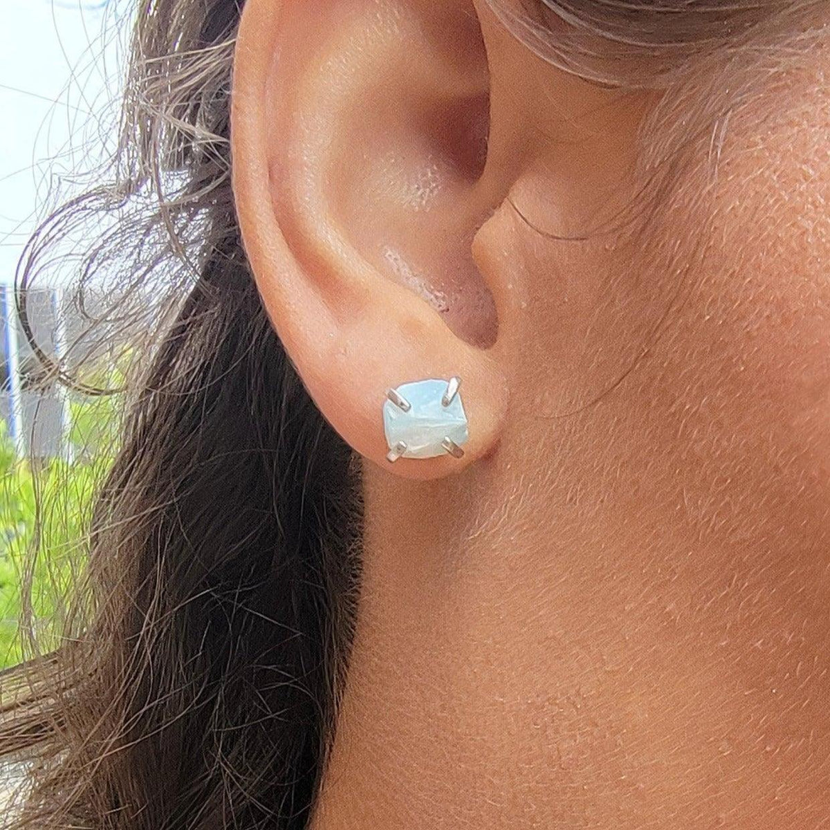 Genuine Raw Larimar Stud Earrings - Uniquelan Jewelry