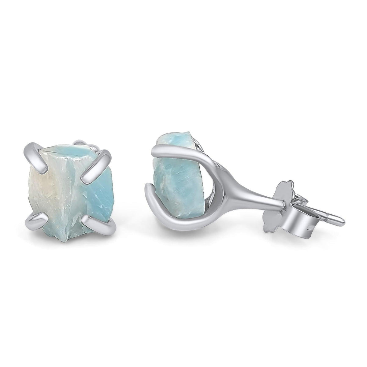 Genuine Raw Larimar Stud Earrings - Uniquelan Jewelry