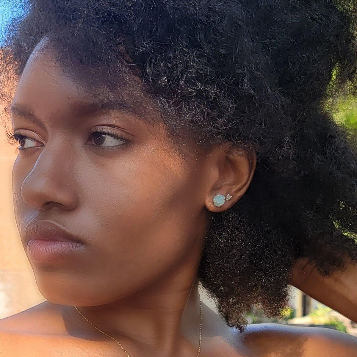 Genuine Raw Larimar Stud Earrings - Uniquelan Jewelry