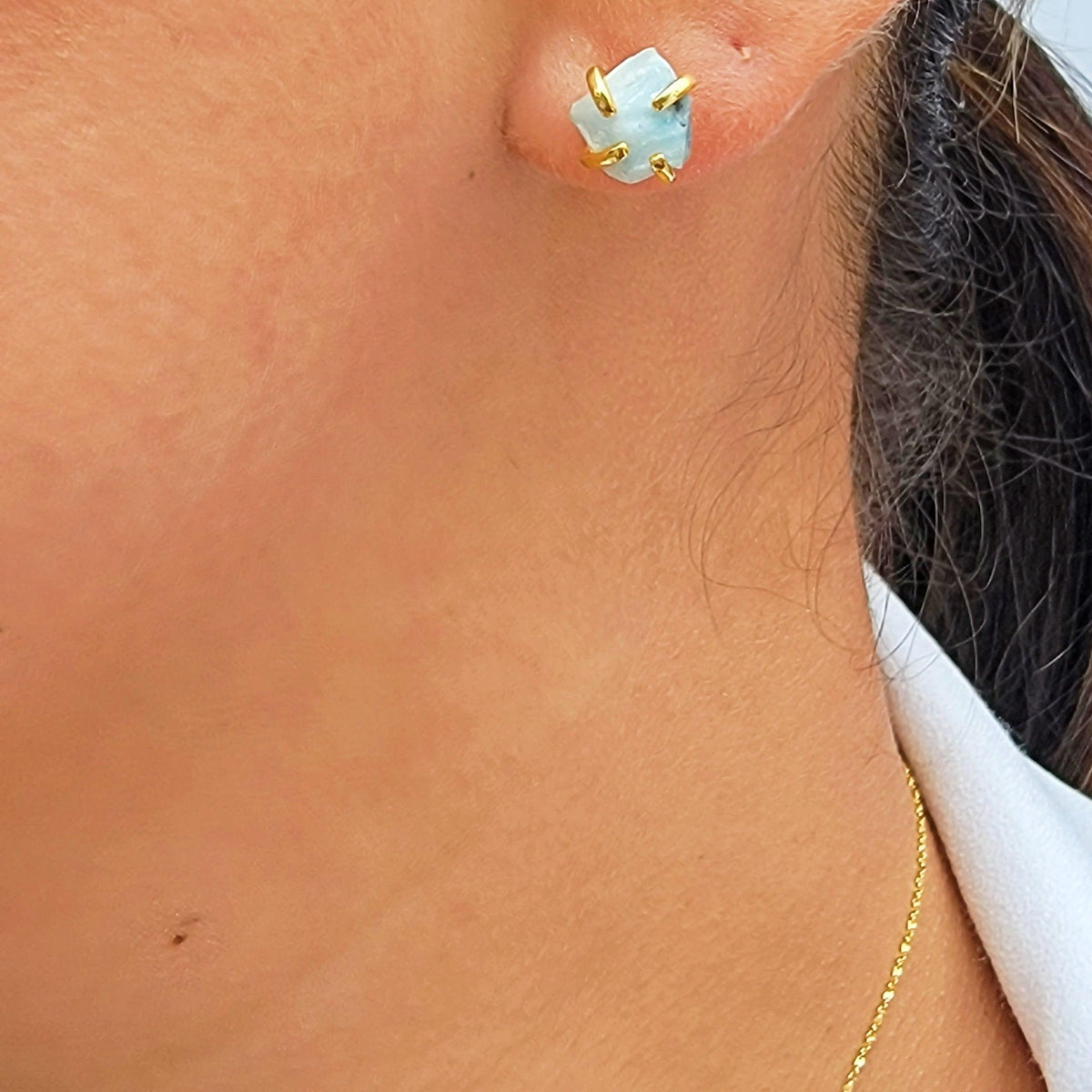 Genuine Raw Larimar Stud Earrings - Uniquelan Jewelry