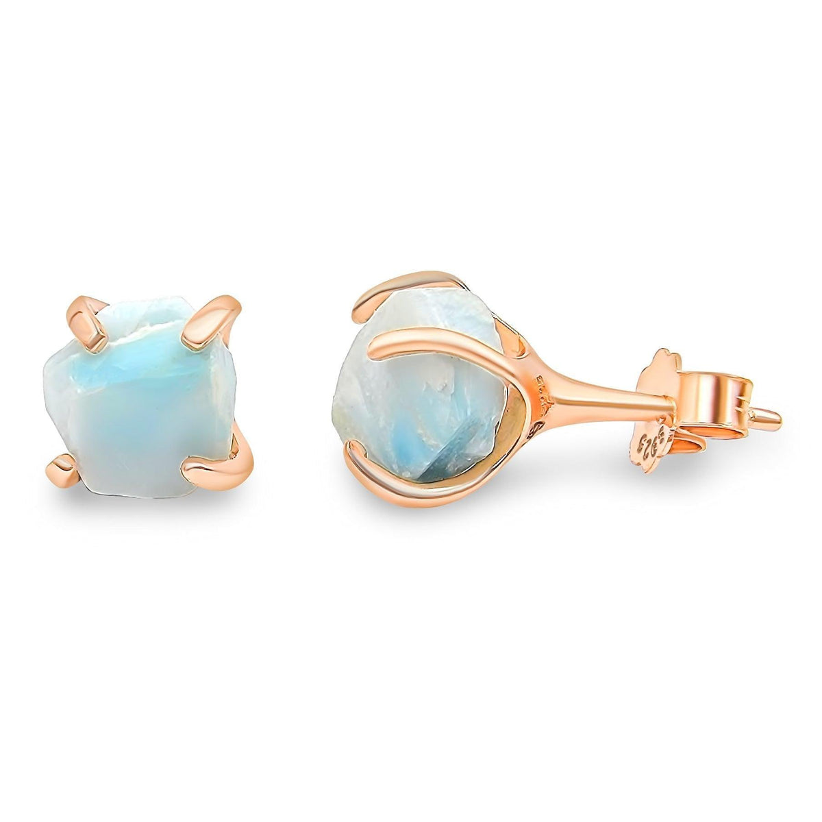 Genuine Raw Larimar Stud Earrings - Uniquelan Jewelry