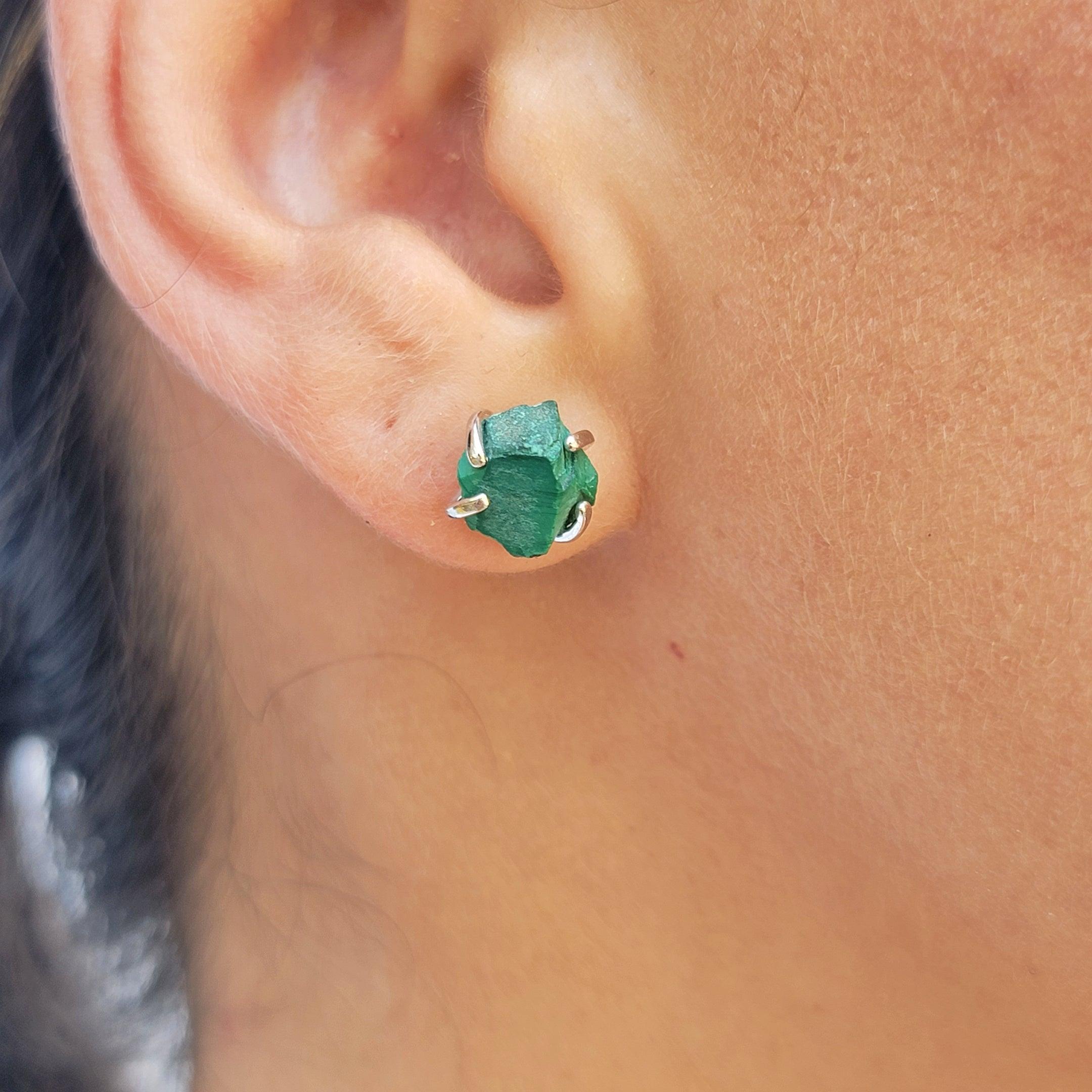 Real Raw Malachite Stud Earrings
