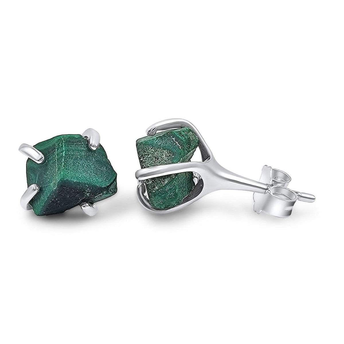 Genuine Raw Malachite Stud Earrings - Uniquelan Jewelry