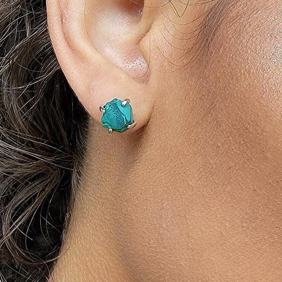 Real Raw Malachite Stud Earrings