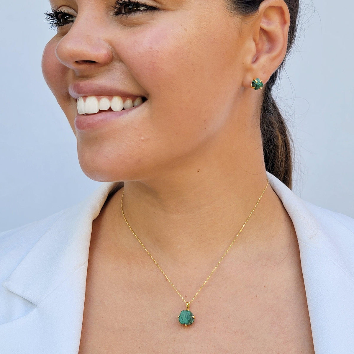 Genuine Raw Malachite Stud Earrings - Uniquelan Jewelry