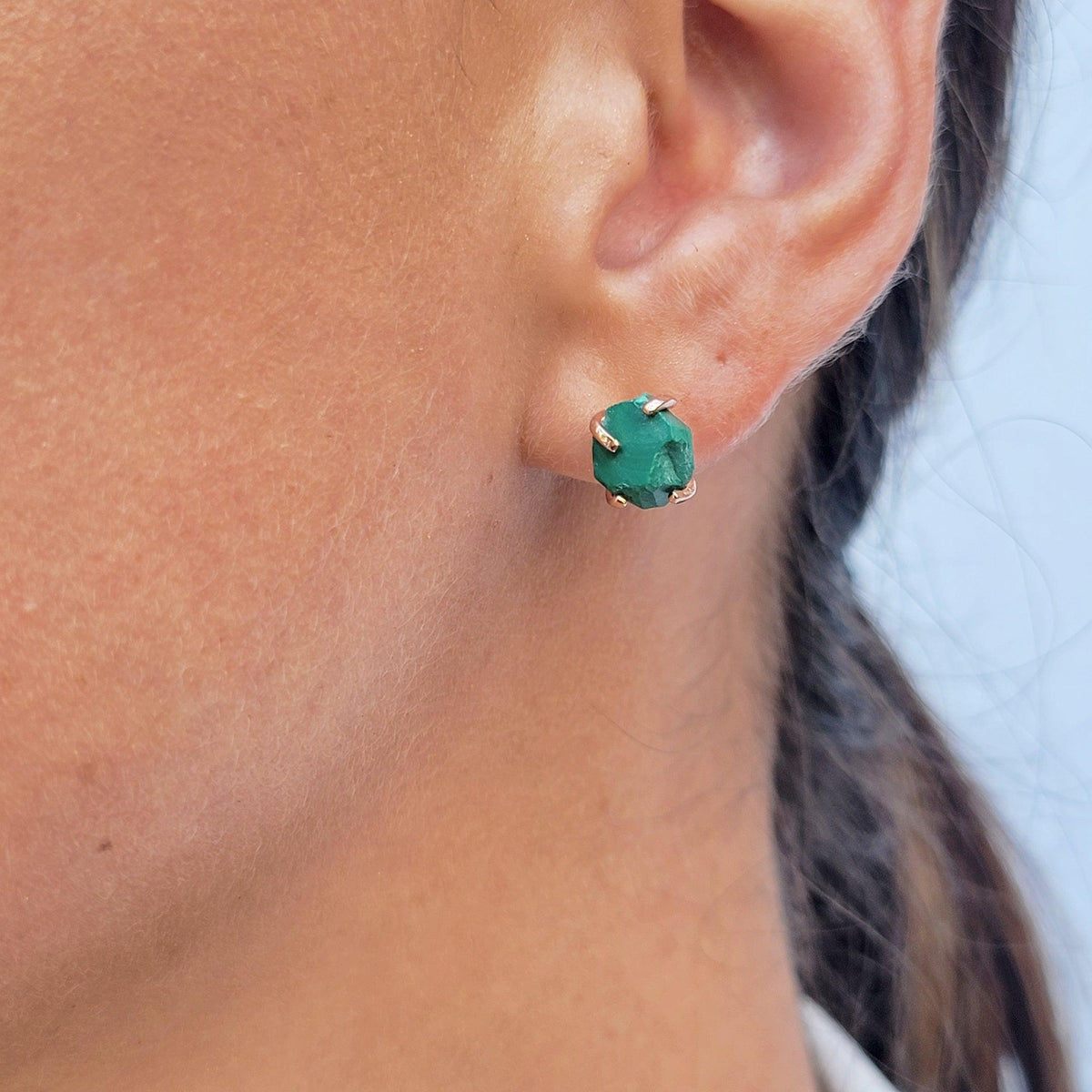 Genuine Raw Malachite Stud Earrings - Uniquelan Jewelry