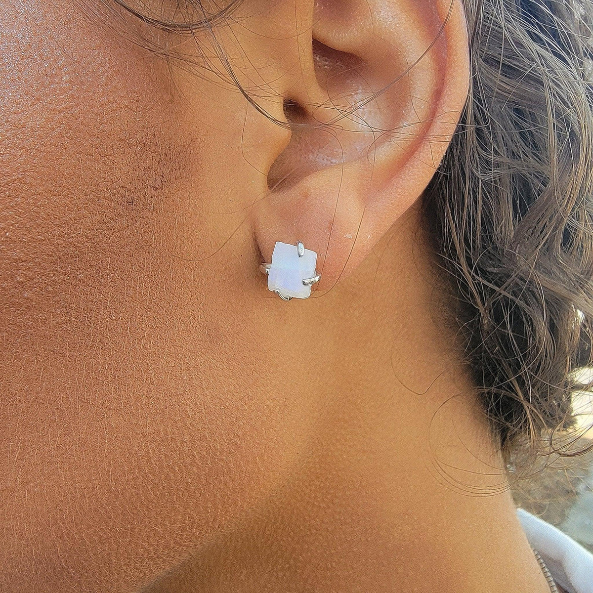 Genuine Raw Moonstone Stud Earrings - Uniquelan Jewelry