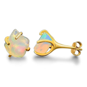 Genuine Raw Opal Stud Earrings - Uniquelan Jewelry