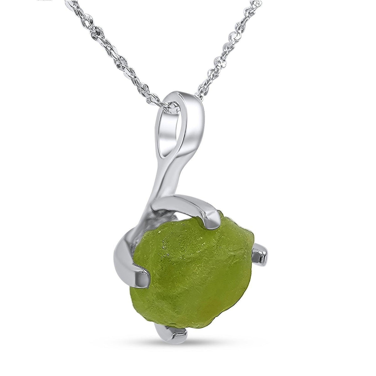 Genuine Raw Peridot Pendant Necklace - Uniquelan Jewelry