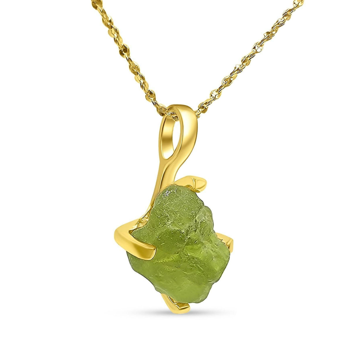 Genuine Raw Peridot Pendant Necklace - Uniquelan Jewelry