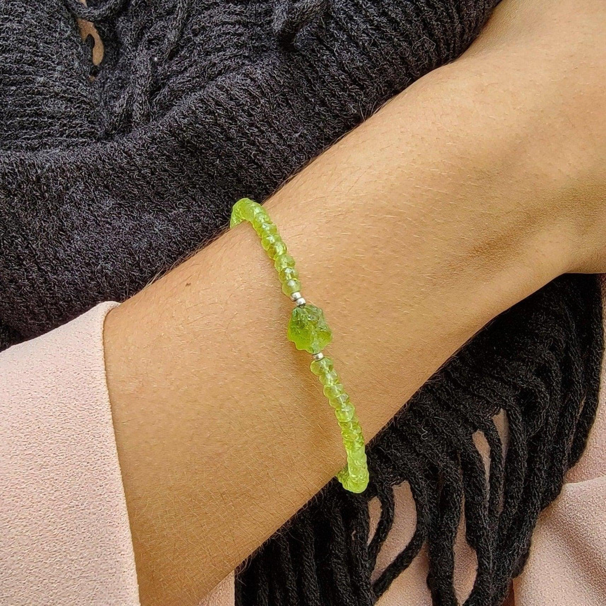 Genuine Raw Peridot Strand Bracelet - Uniquelan Jewelry