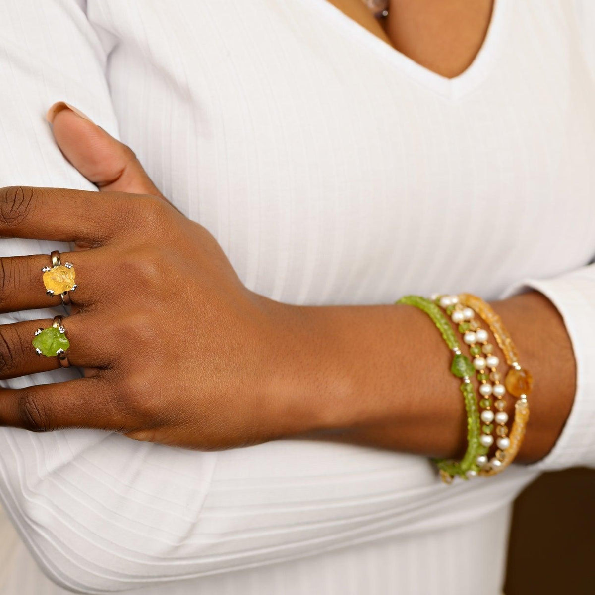 Genuine Raw Peridot Strand Bracelet - Uniquelan Jewelry