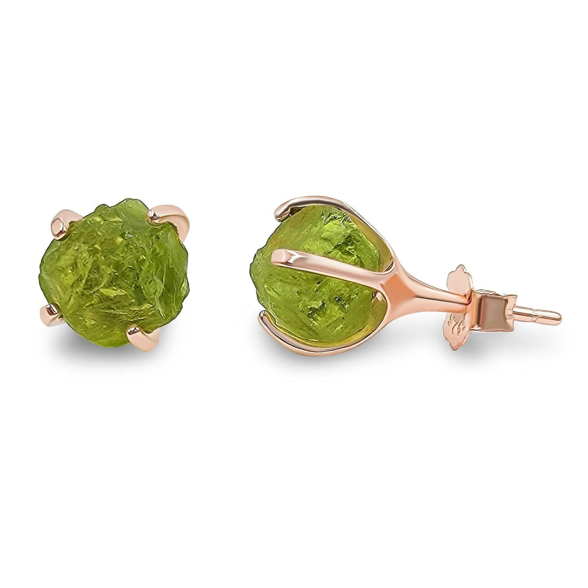 Genuine Raw Peridot Stud Earrings - Uniquelan Jewelry