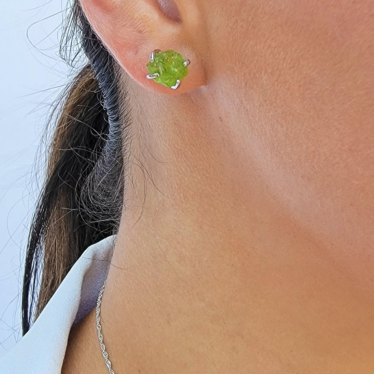 Genuine Raw Peridot Stud Earrings - Uniquelan Jewelry