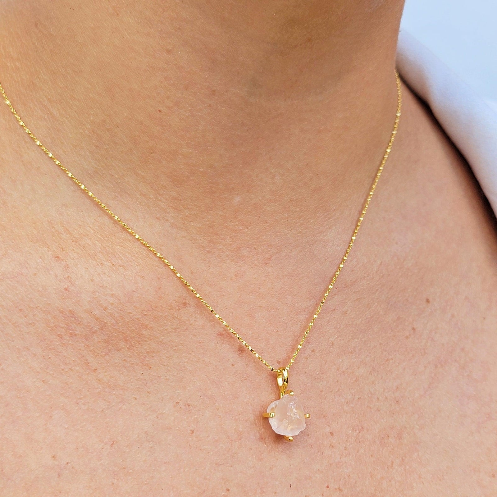 Genuine Raw Rose Quartz Necklace - Uniquelan Jewelry