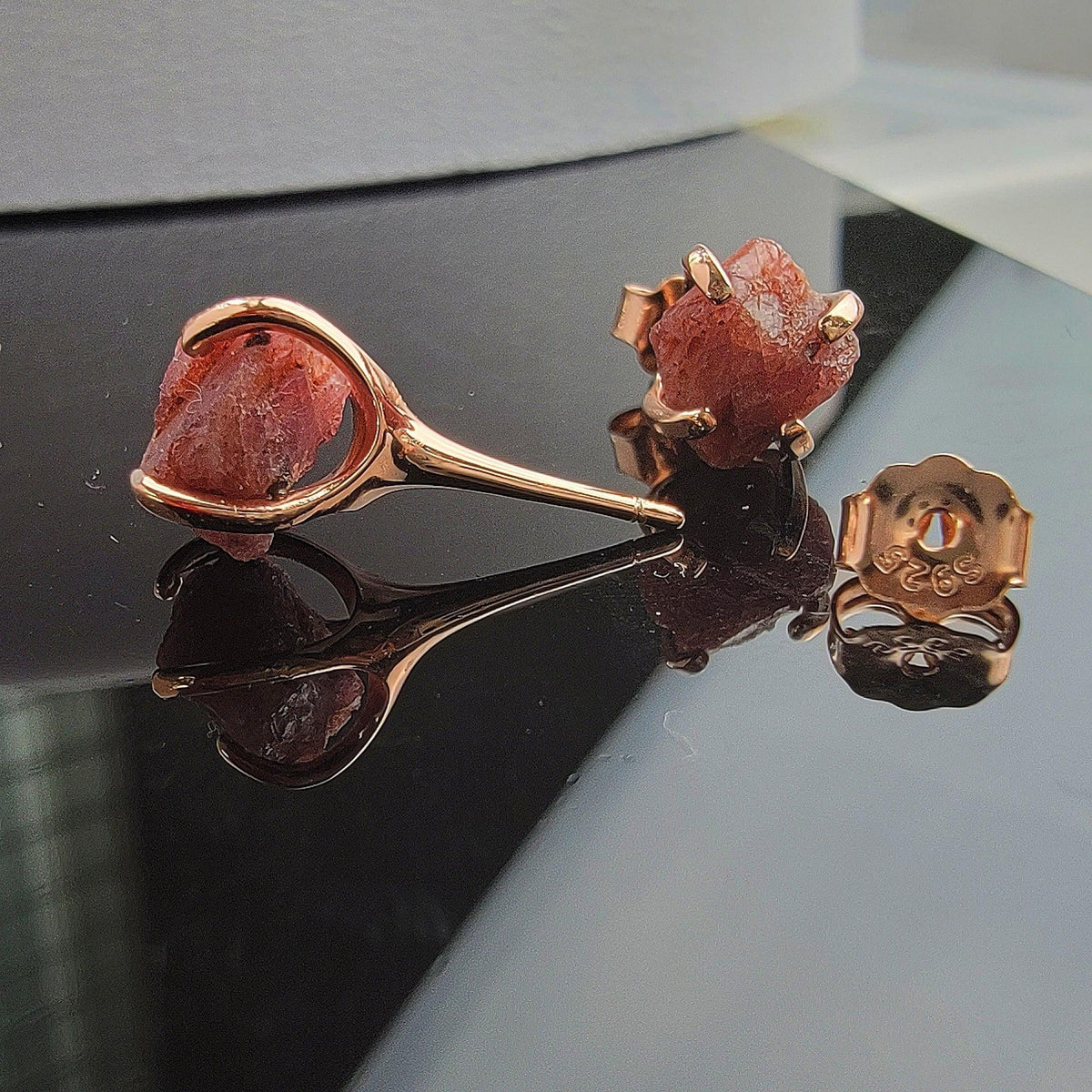 Genuine Raw Ruby Stud Earrings - Uniquelan Jewelry