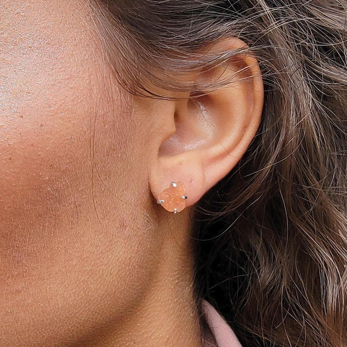 Genuine Raw Sunstone Stud Earrings - Uniquelan Jewelry