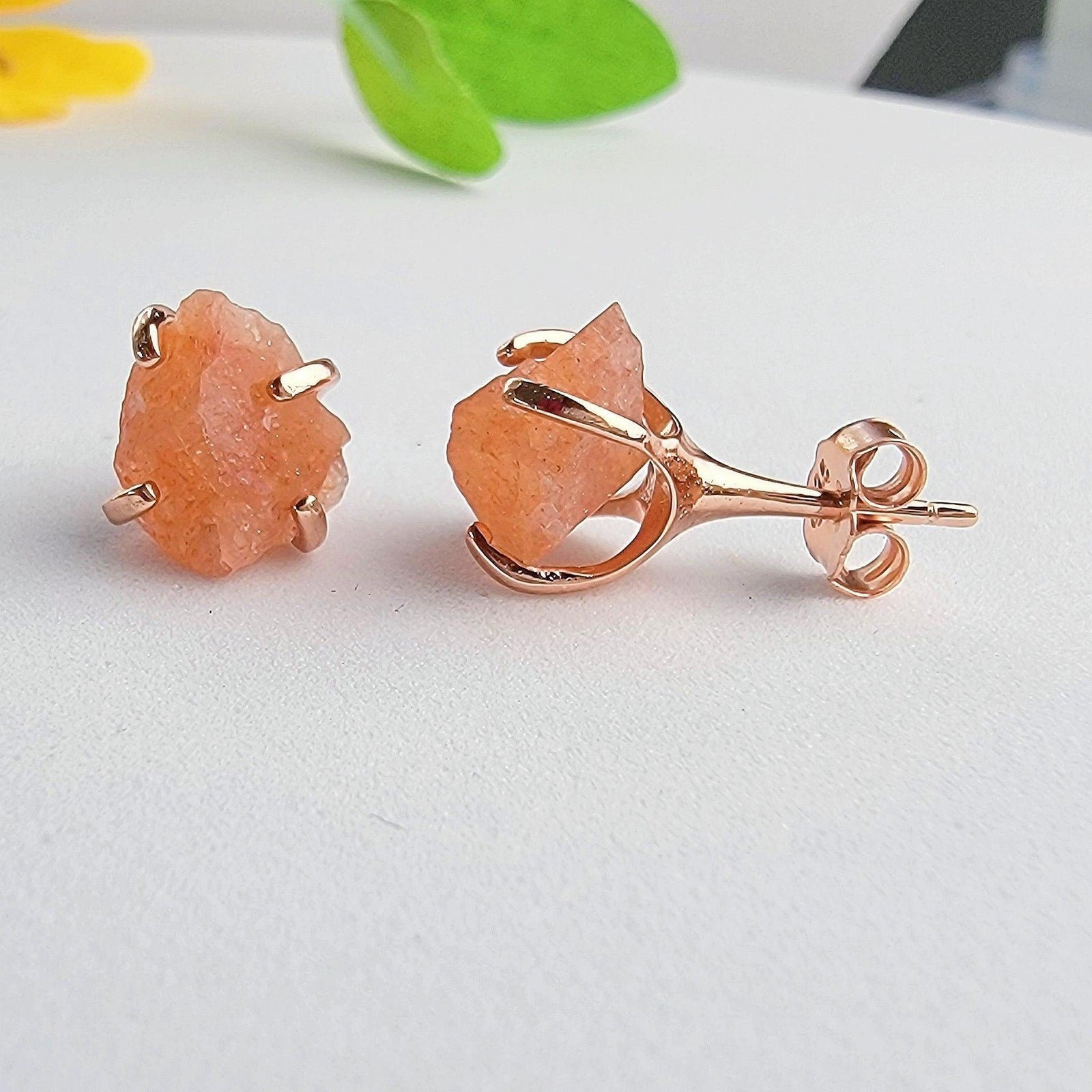 Genuine Raw Sunstone Stud Earrings - Uniquelan Jewelry